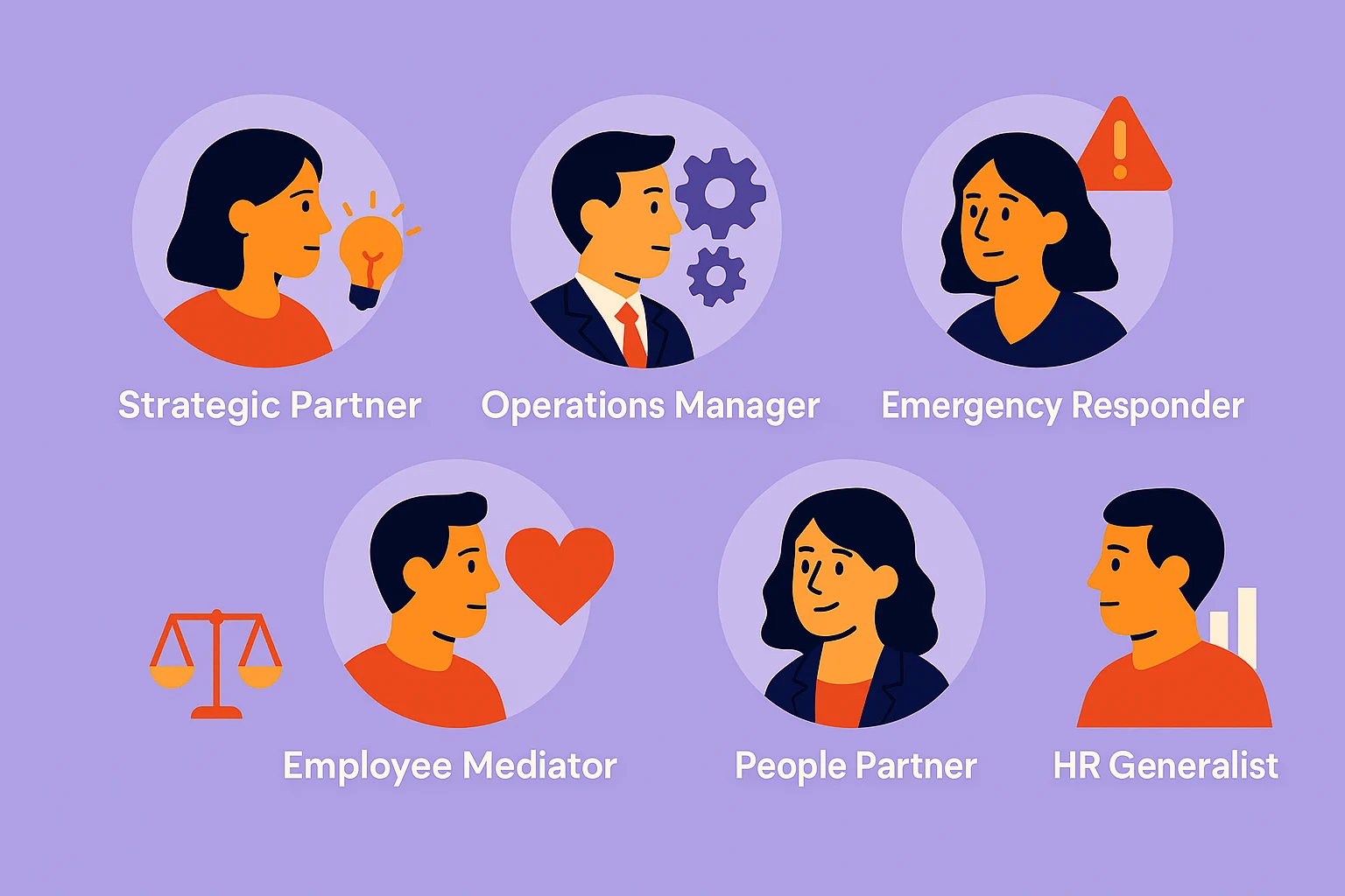 Шесть ключевых ролей HR: Strategic Partner, Operations Manager, Emergency Responder, Employee Mediator, People Partner и HR Generalist